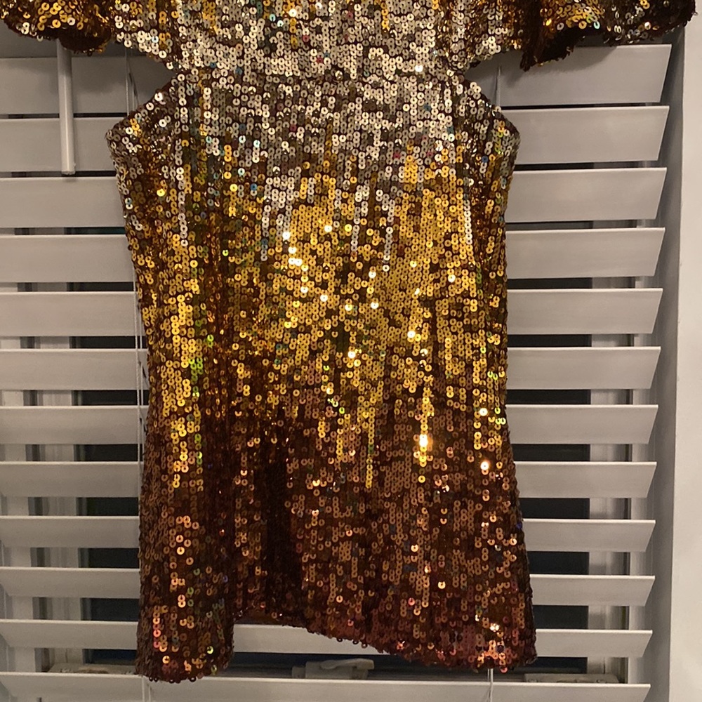 NWT French Connection ombré gold PF estari sequin cut out dress. Size 2. - Picture 4 of 12